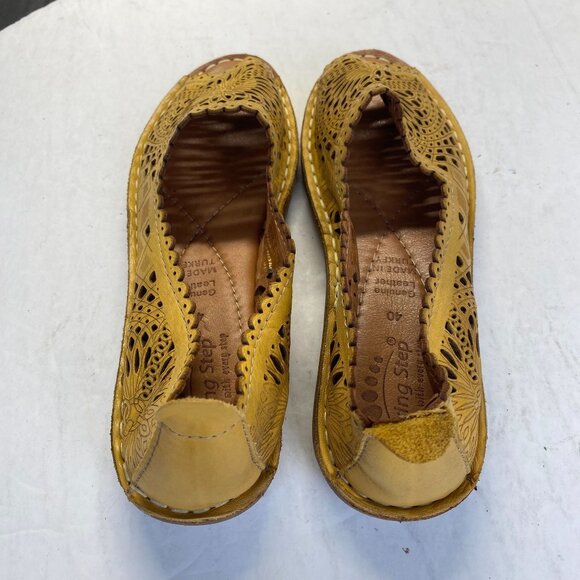 Spring Step Womens Yellow Genuine Leather Peep Toe Flats Size 40,Comfort - Picture 7 of 10
